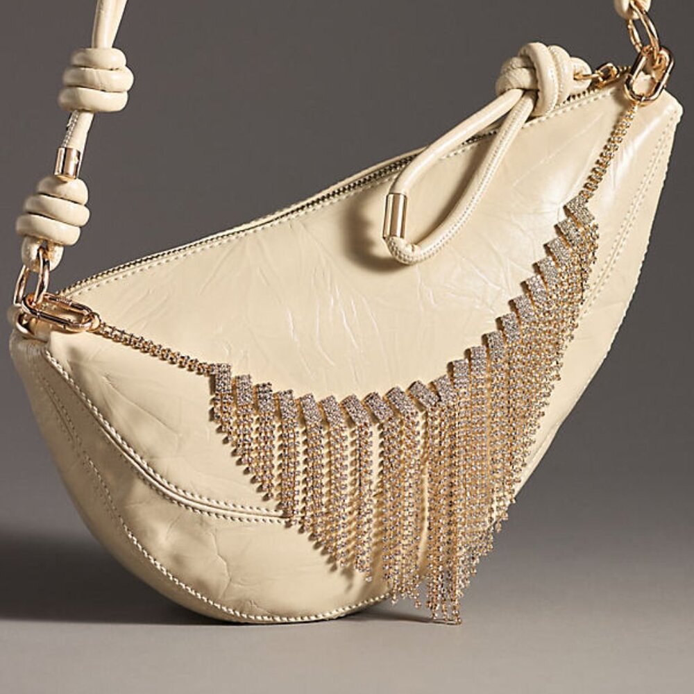 Anthropologie Crystal Fringe Golden Sparkle Bag Charm NEW